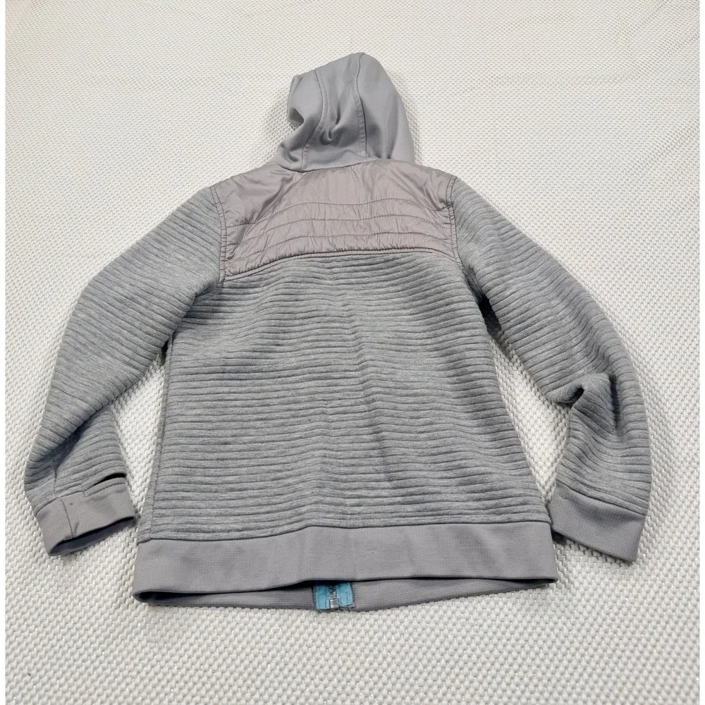 Gerry Youth Kids Size S 7/8 Gray Full Zip Hooded Ribbed Hybrid Jacket Teal Blue